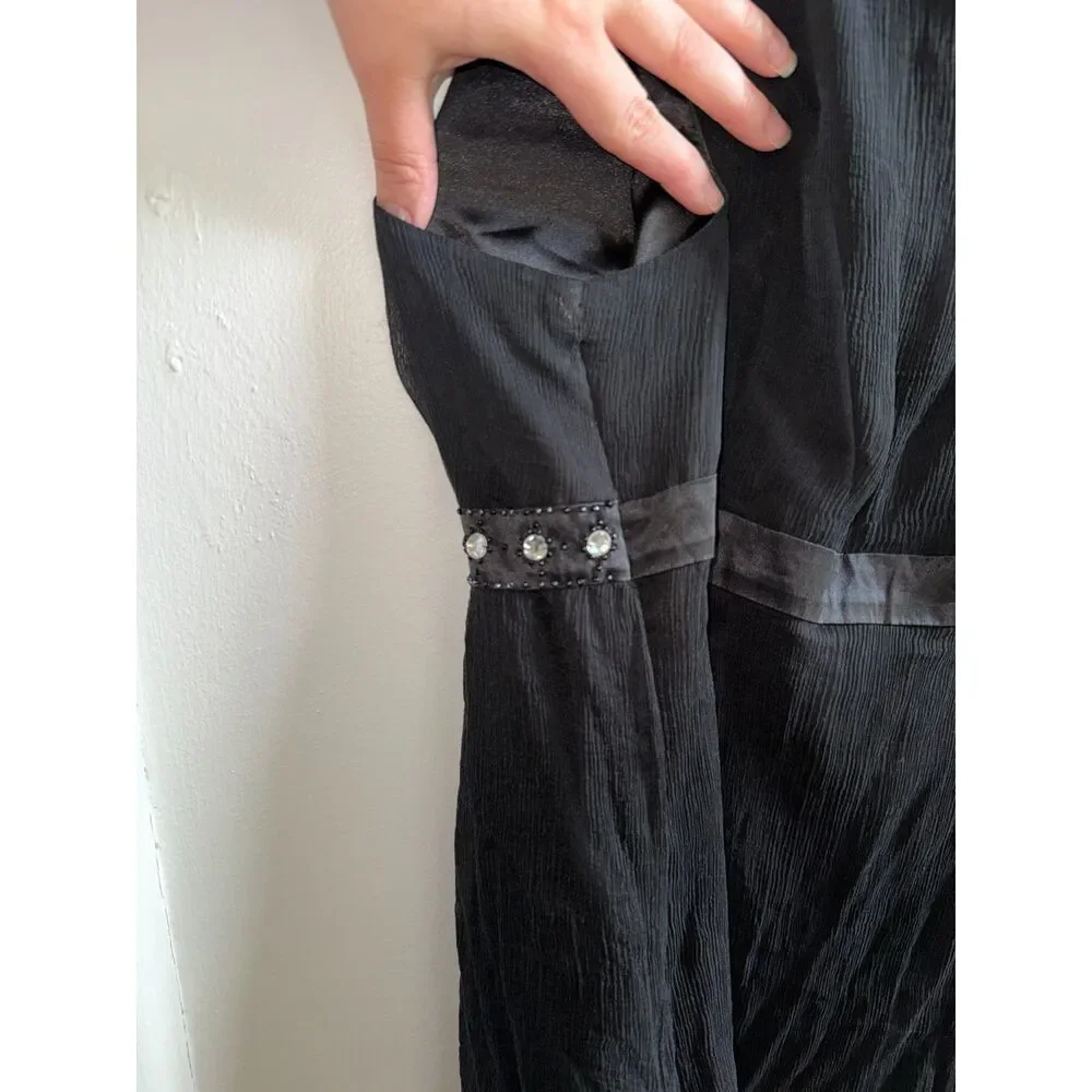 Vtg Y2K Spenser Jeremy Silk Babydoll Top L Black Beaded Rhinestone Chiffon Tank - Picture 5 of 9